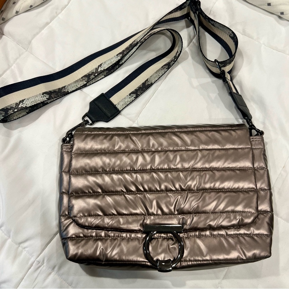 THINK ROYLN Shiny Bronze Quilted Crossbody Bag